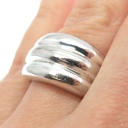 CHAPAL ZENRAY 925 Sterling Silver Vintage Modernist Ribbed Ring Size 6.75