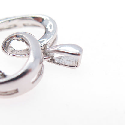 925 Sterling Silver Real Round-Cut Black & White Diamond Heart Charm Pendant