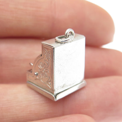 J.M. FISHER 925 Sterling Silver Antique Enamel Cash Register Movable 3D Pendant