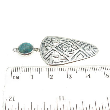 925 Sterling Silver Vintage Real Turquoise Tribal Ornate Pendant