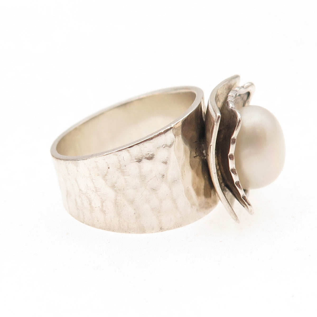 Silpada 925 Sterling Silver Vintage Real Pearl Modernist Oxidized Ring Size 6.75