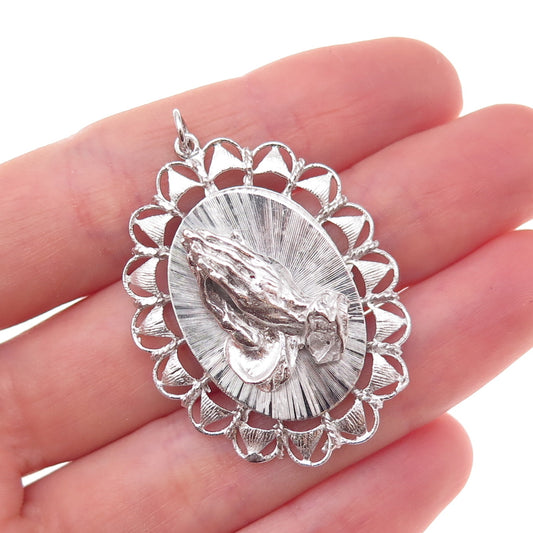 Art's Elegance 925 Sterling Silver Vintage Prayer Hands Charm Pendant