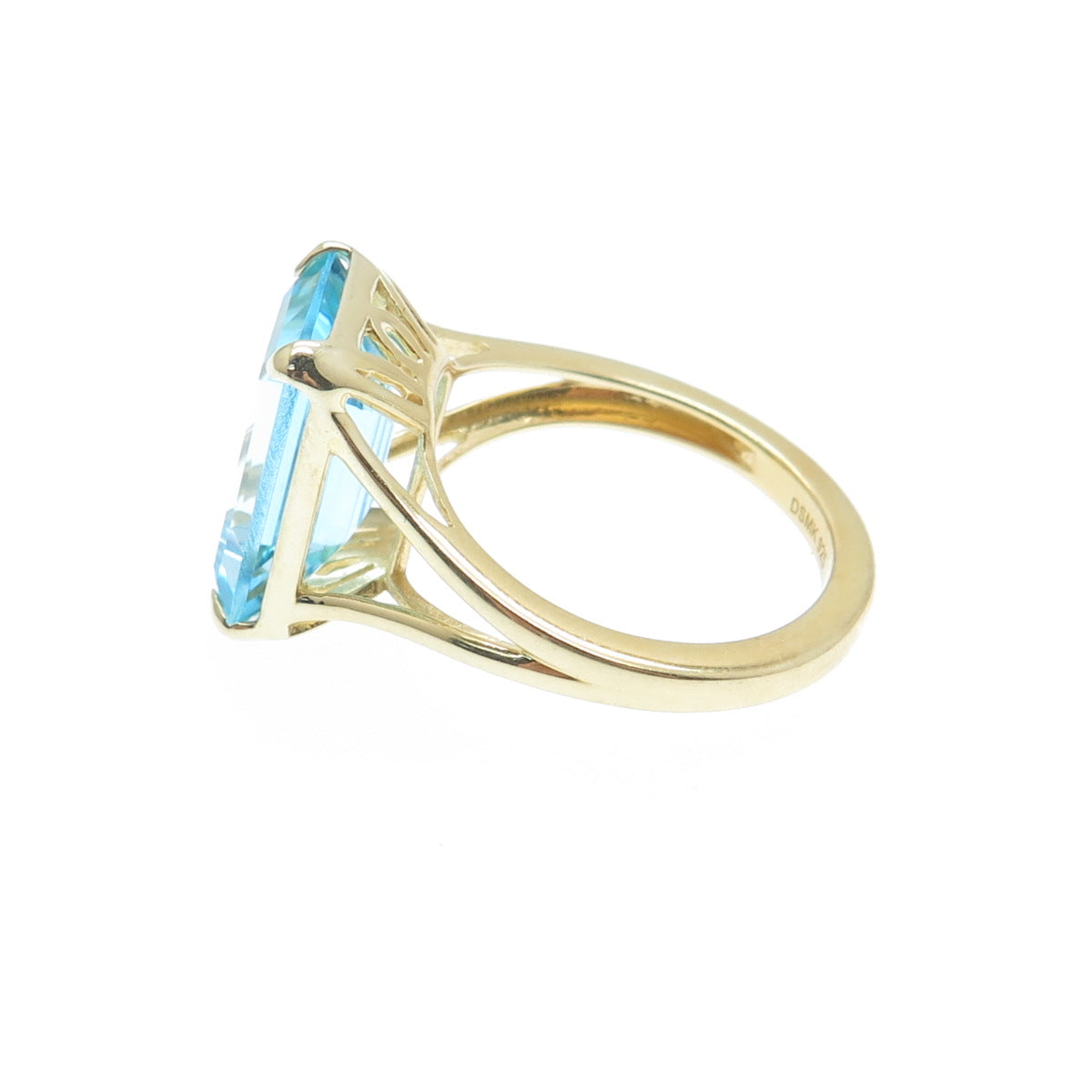 DSMK 925 Sterling Silver Gold Plated Real Blue Topaz Gemstone Ring Size 7