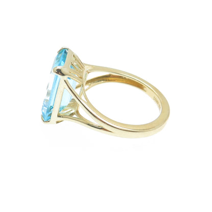 DSMK 925 Sterling Silver Gold Plated Real Blue Topaz Gemstone Ring Size 7