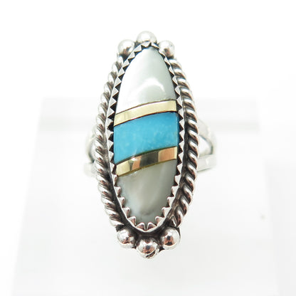 JENNIFER BEGAY Navajo Old Pawn Sterling/18K Vintage Turquoise MOP Ring Size 4.5