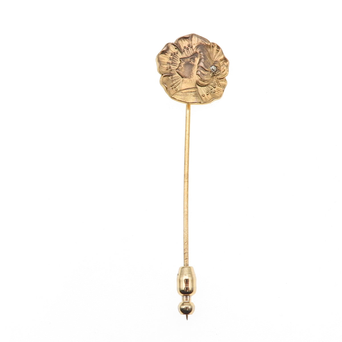 Gold Filled Antique Art Deco Rhinestone Japanese Geisha Lapel Pin