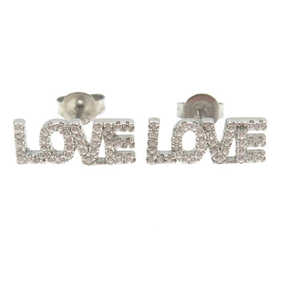 925 Sterling Silver Round-Cut C Z "LOVE" Stud Earrings
