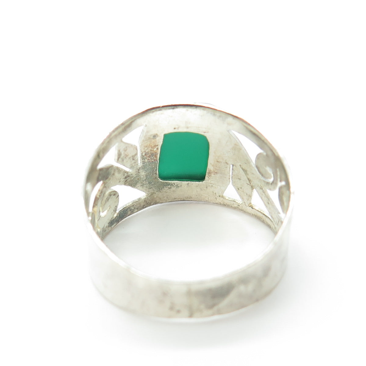 925 Sterling Silver Real Green Onyx Gemstone Ring Size 7.25