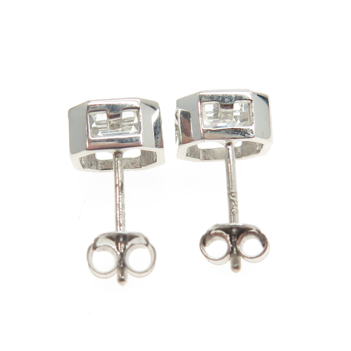 925 Sterling Silver Cushion-Cut Shaped C Z Stud Earrings