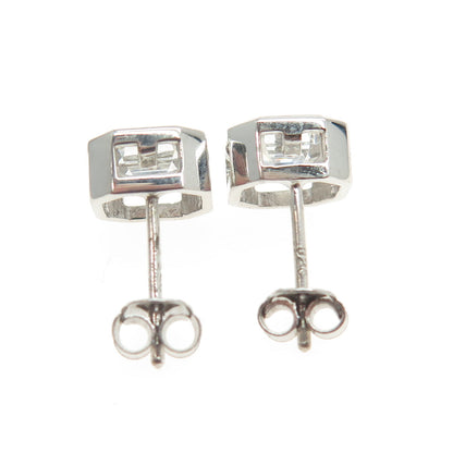 925 Sterling Silver Cushion-Cut Shaped C Z Stud Earrings