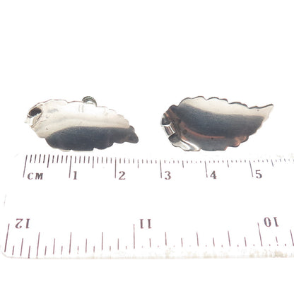 925 Sterling Silver Antique Art Deco Floral Leaf Screw Back Earrings