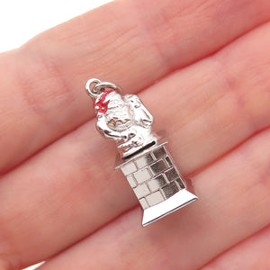 925 Sterling Silver Antique Art Deco Enamel Santa Claus Chimney 3D Charm Pendant