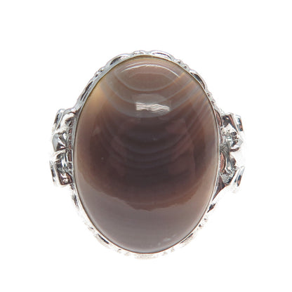 UNCAS 925 Sterling Silver Vintage Real Gray Lace Agate Gemstone Ring Size 4.5