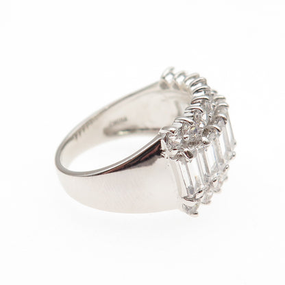 925 Sterling Silver Emerald & Round-Cut C Z Promise Ring Size 7