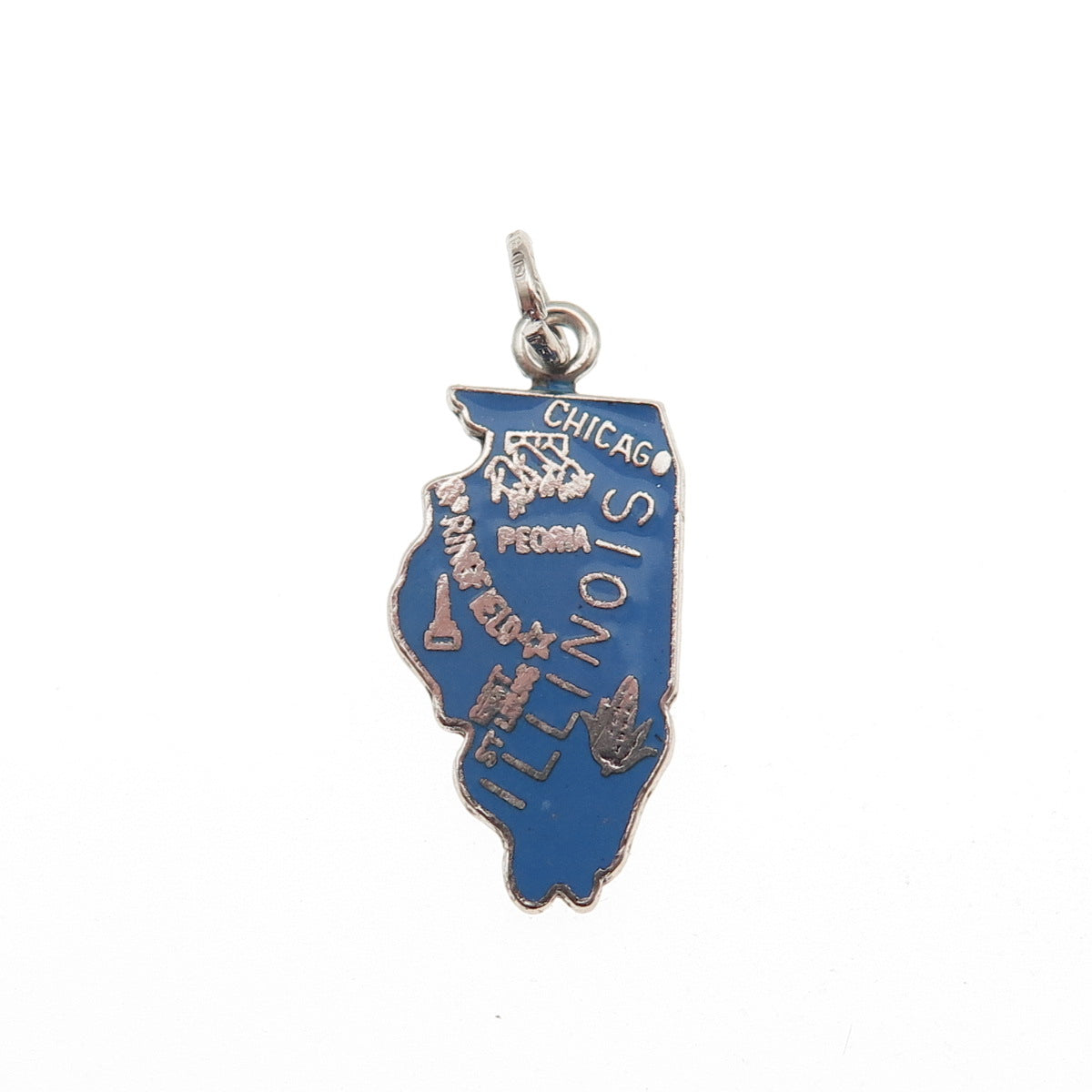 French & Franklin Sterling Silver Vintage Enamel Illinois State Map Mini Pendant