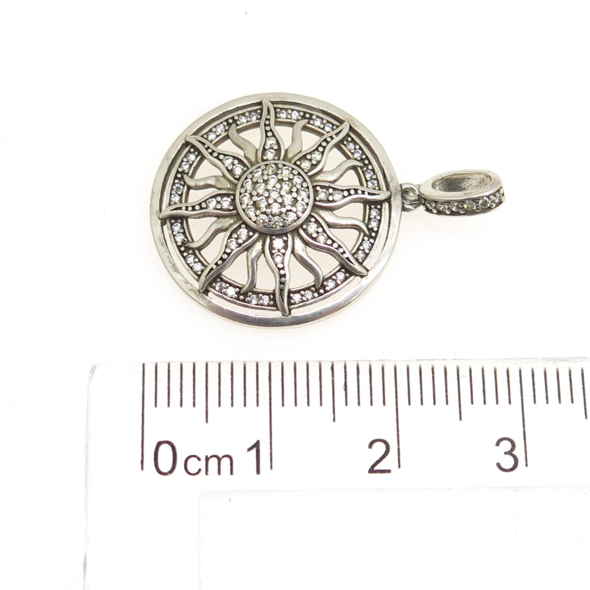 925 Sterling Silver Vintage Round-Cut C Z Sun Pendant