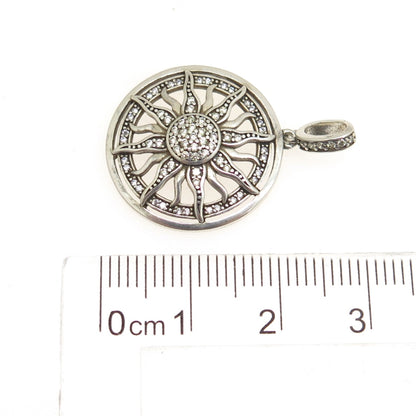 925 Sterling Silver Vintage Round-Cut C Z Sun Pendant