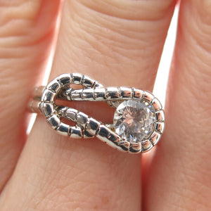 925 Sterling Silver Vintage CII Round-Cut C Z Love Knot Modernist Ring Size 6.25