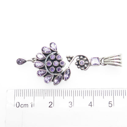 925 Sterling Silver Vintage Real Multi-Cut Amethyst Oxidized Pendant