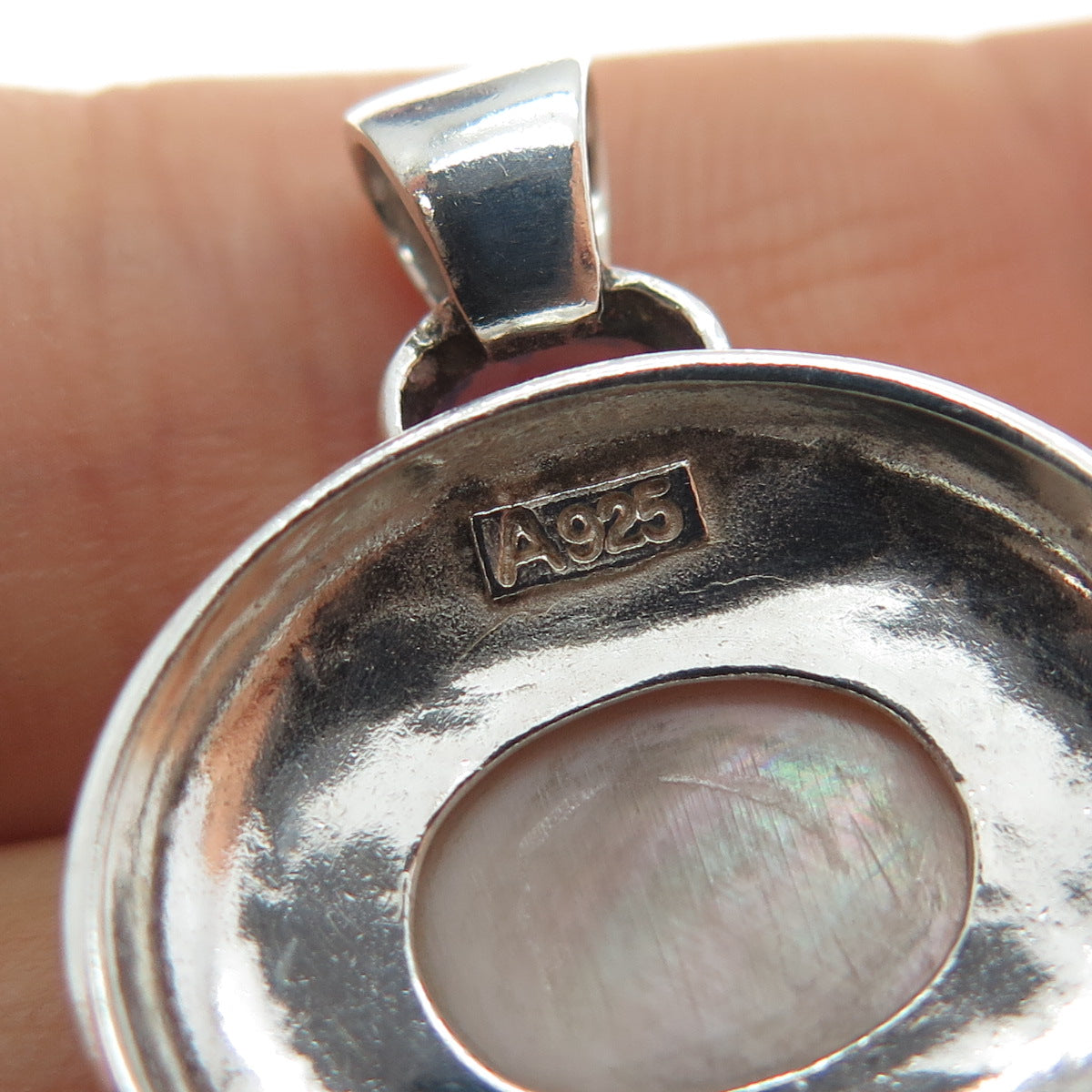 925 Sterling Silver Vintage Real MOP & Amethyst Modernist Charm Pendant