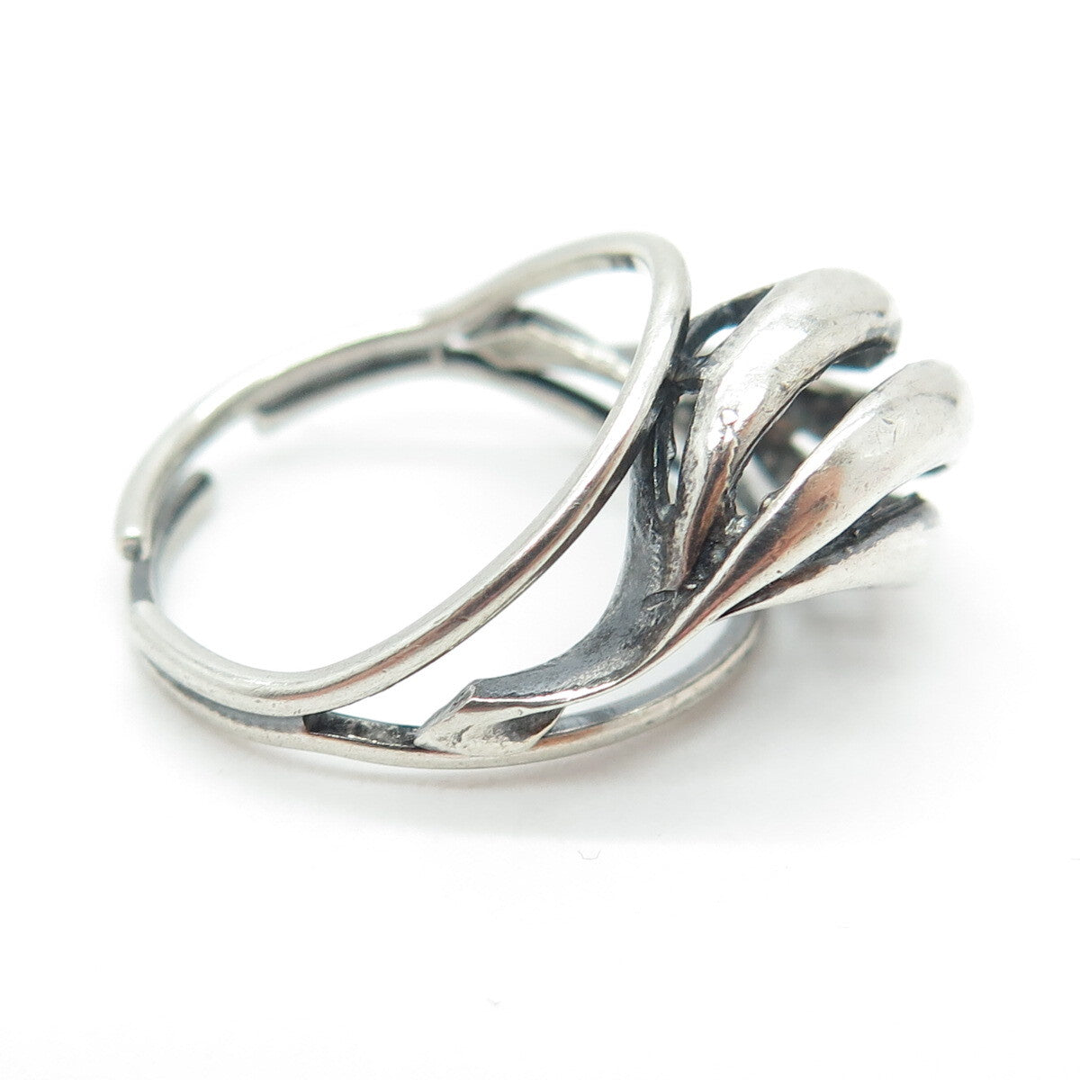 BEAU 925 Sterling Silver Vintage Braided Domed Adjustable Ring Size 6