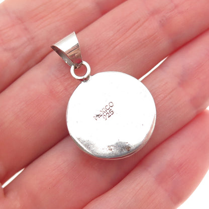 925 Sterling Silver Vintage Mexico Real Turquoise Modernist Charm Pendant