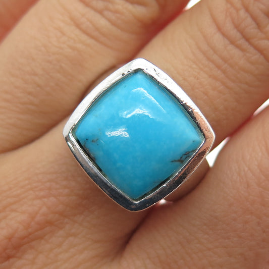 925 Sterling Silver Vintage Real Morenci Turquoise Oxidized Ring Size 9