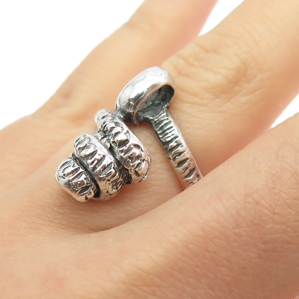 925 Sterling Silver Vintage Modernist Swirl Oxidized Ring Size 4.75