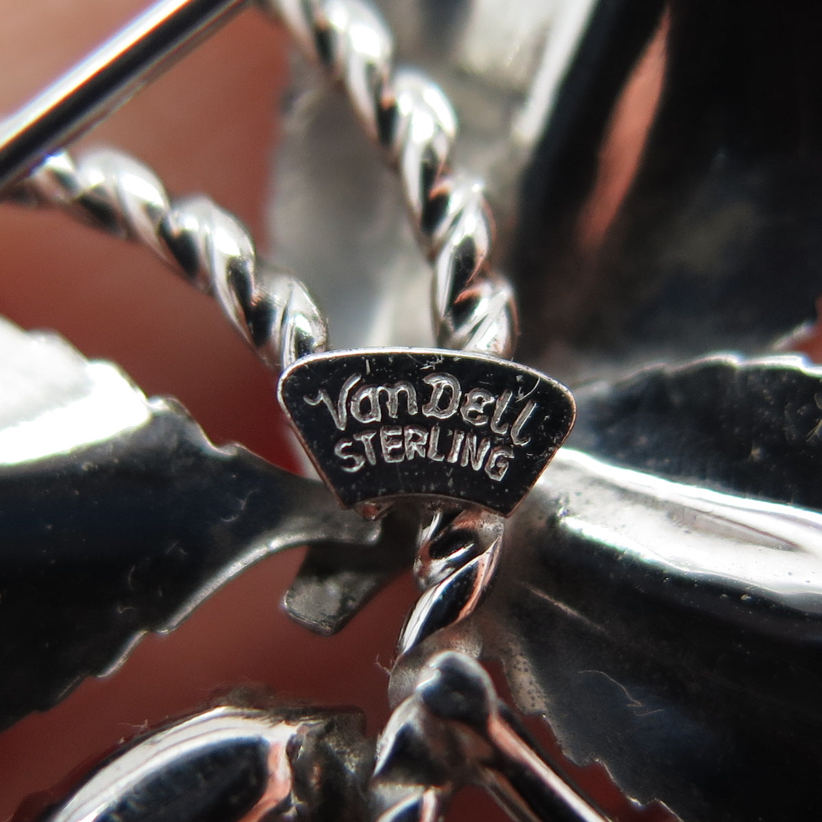 VAN DELL 925 Sterling Silver Antique Art Deco Rhinestone Floral Pin Brooch