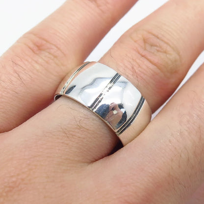 925 Sterling Silver Vintage Mexico Striped Band Ring Size 8.5
