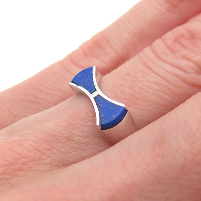 925 Sterling Silver Vintage Real Lapis Modernist Bow Ring Size 4.5