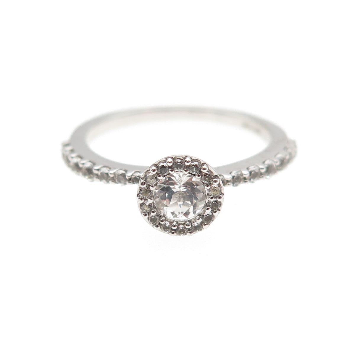 925 Sterling Silver Real Round-Cut White Topaz Engagement Ring Size 6.5