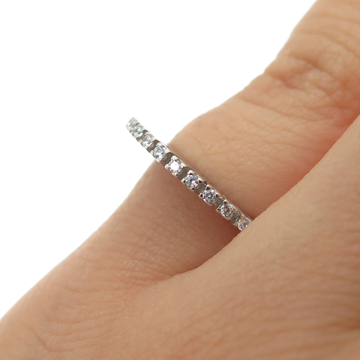 925 Sterling Silver Round-Cut C Z Stackable Eternity Ring Size 5