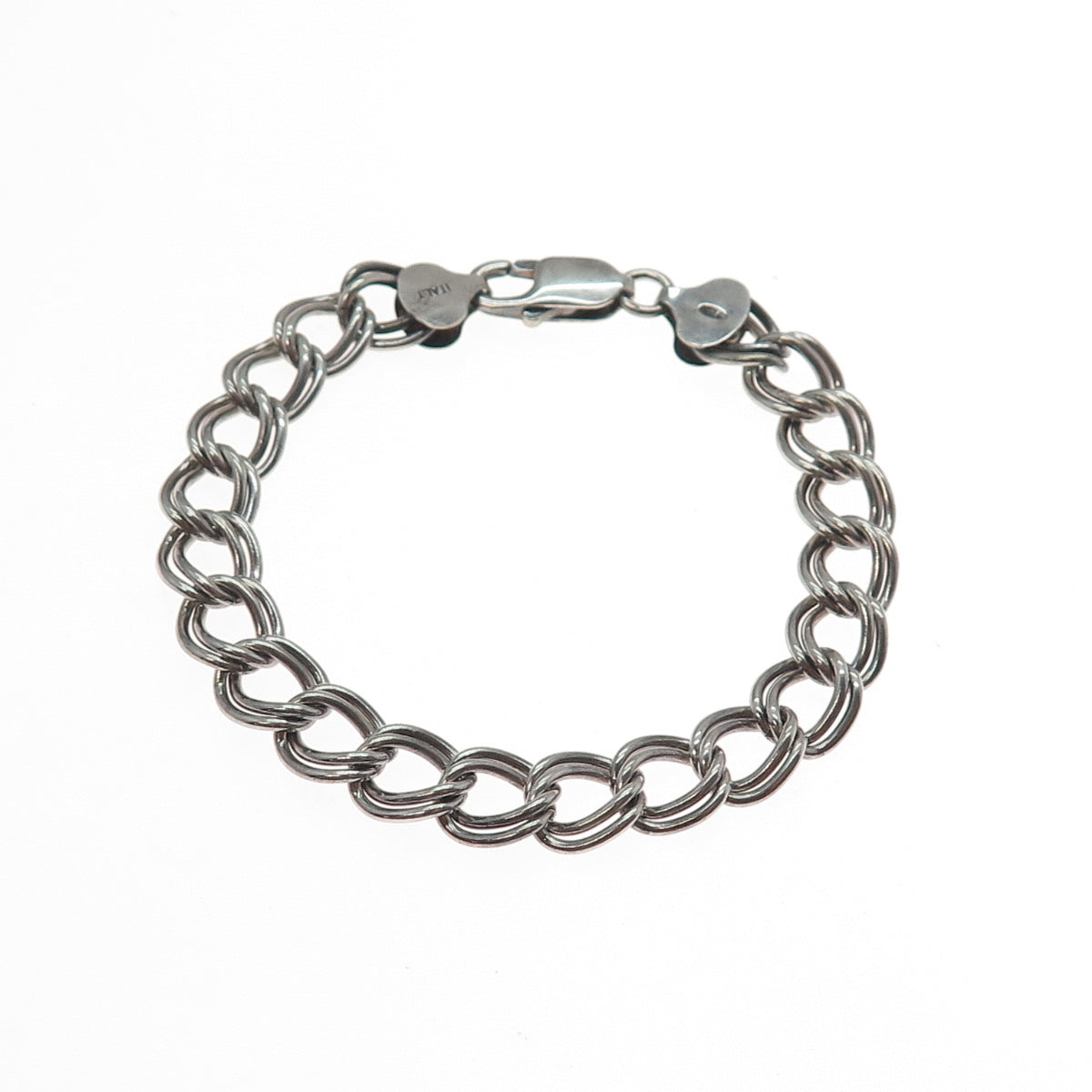 925 Sterling Silver Vintage Italy Double Curb Link Bracelet 6.75"