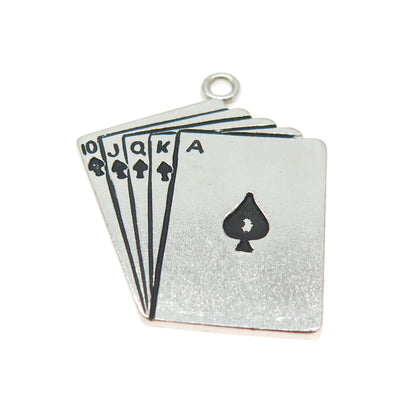 925 Sterling Silver Vintage Royal Flush Spades Poker Minimalist Charm Pendant