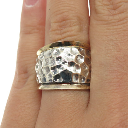 925 Sterling Silver 2-Tone Vintage Hammered Finish Ring Size 8
