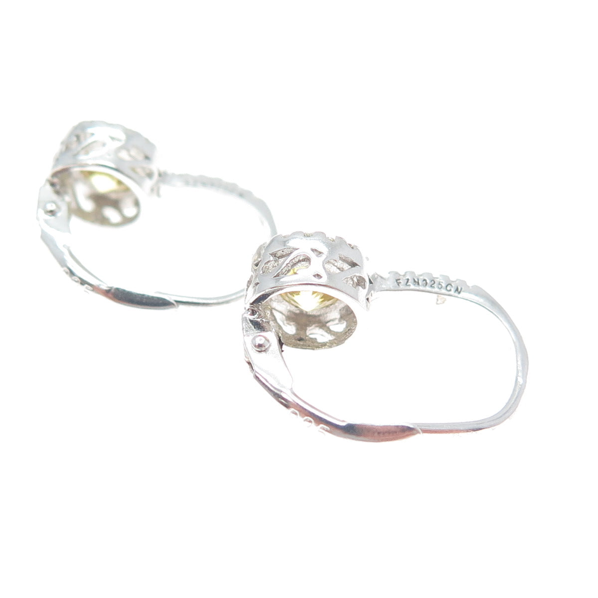 925 Sterling Silver White & Lemon Round-Cut Shaped C Z Earrings