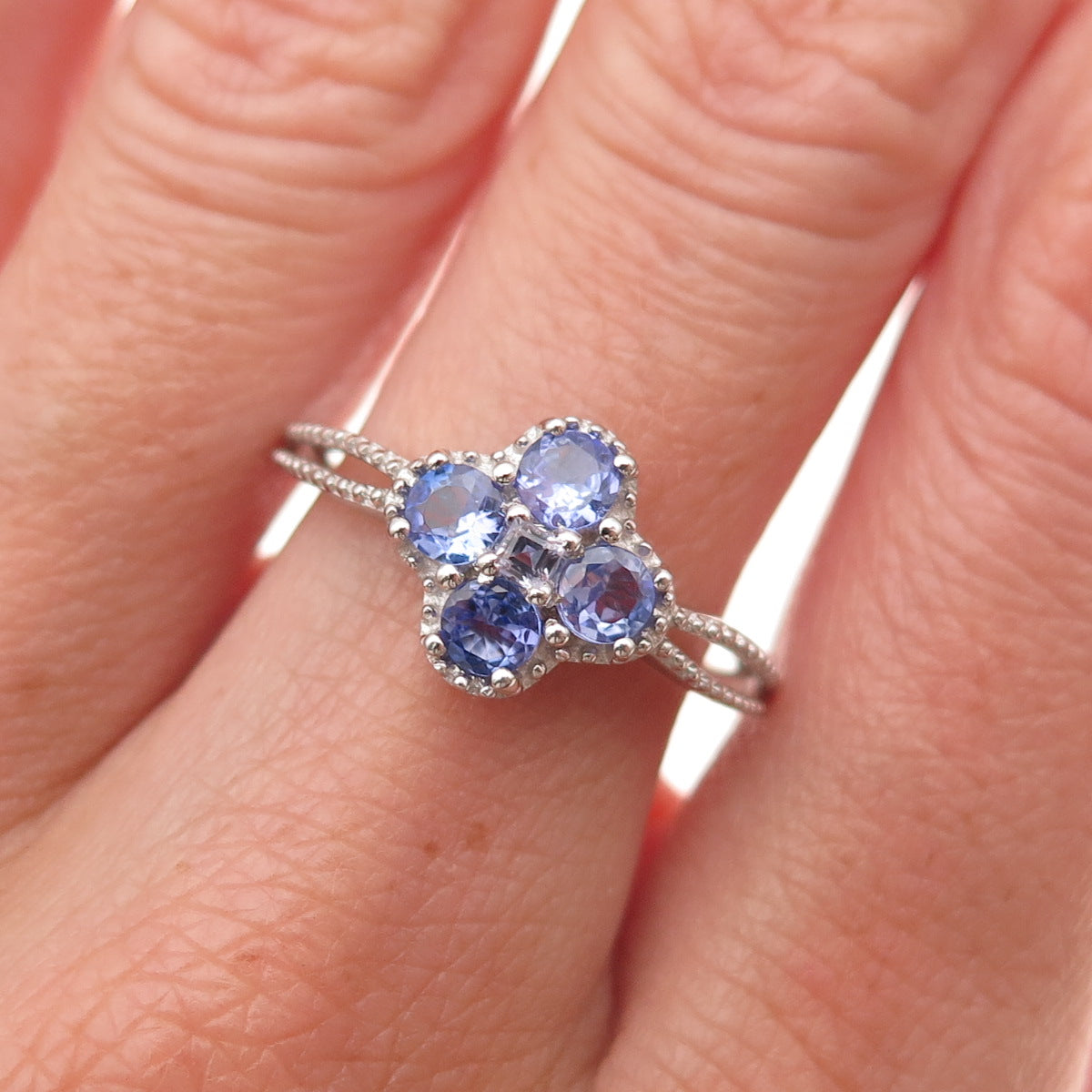 Chuck Clemency 925 Sterling Silver Real Tanzanite Floral Ring Size 8