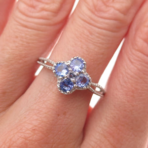 Chuck Clemency 925 Sterling Silver Real Tanzanite Floral Ring Size 8