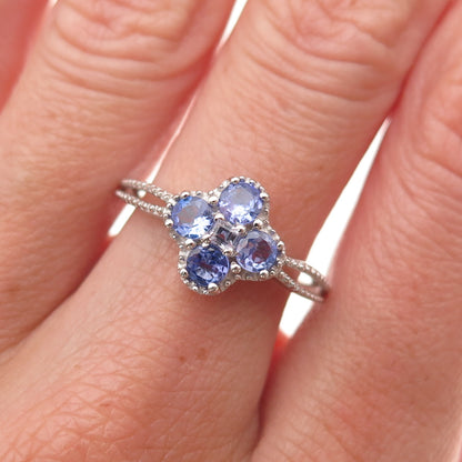 Chuck Clemency 925 Sterling Silver Real Tanzanite Floral Ring Size 8
