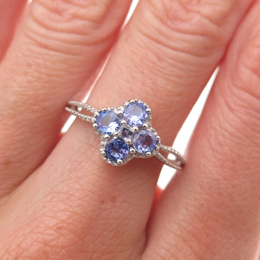 Chuck Clemency 925 Sterling Silver Real Tanzanite Floral Ring Size 8