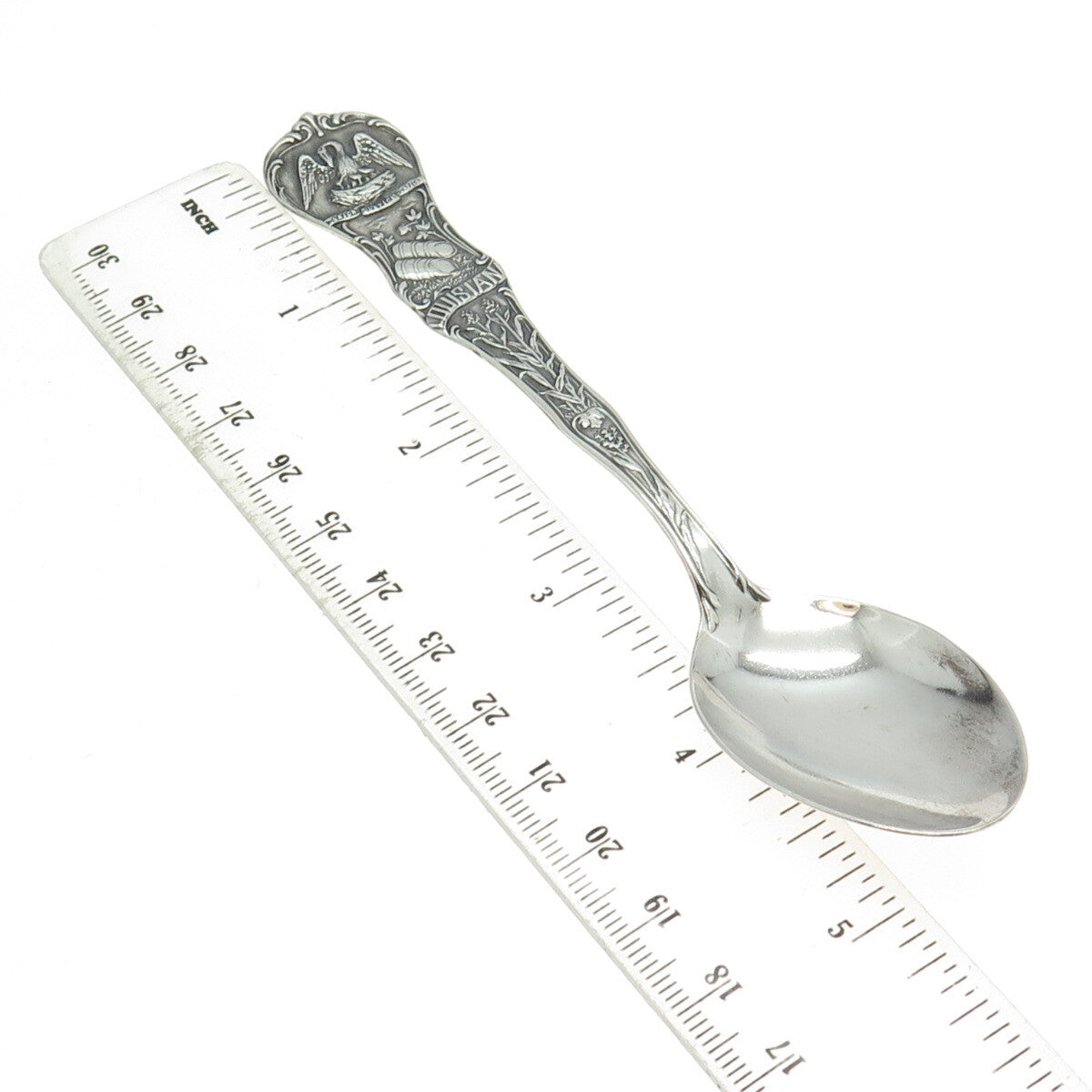J.T. INMAN 925 Sterling Silver Antique Louisiana States & Cities Tea Spoon