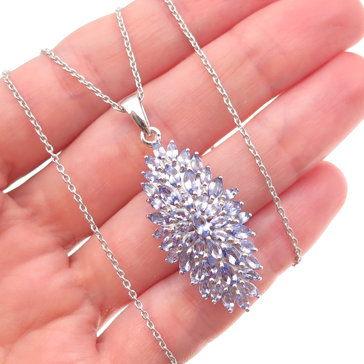 D'Joy 925 Sterling Silver Real Marquise-Cut Tanzanite Cable Chain Necklace 20"