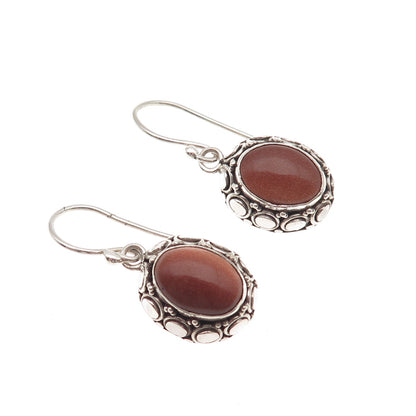 Suarti Bali 925 Sterling Silver Vintage Real Goldstone Dangle Earrings