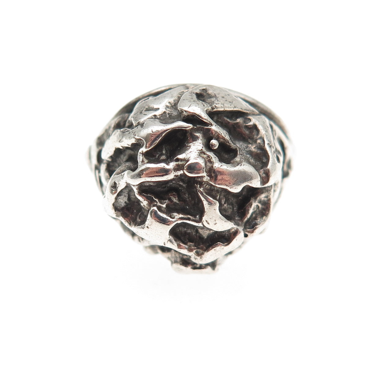 Beau 925 Sterling Silver Vintage Modernist Oxidized Dome Adjustable Ring Size 7