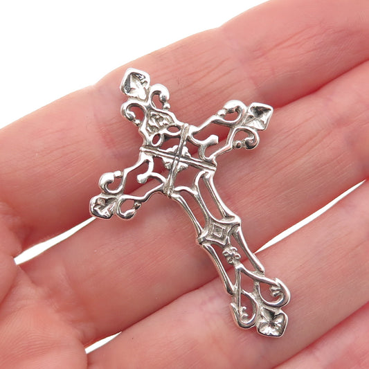 925 Sterling Silver Vintage Fleur de Lis Cross Slide Charm Pendant