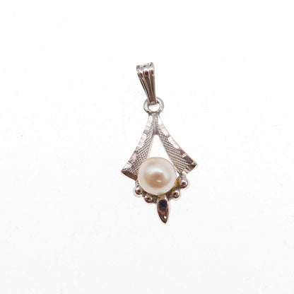 Tru-Kay 925 Sterling Silver Antique Art Deco Real Pearl Charm Pendant
