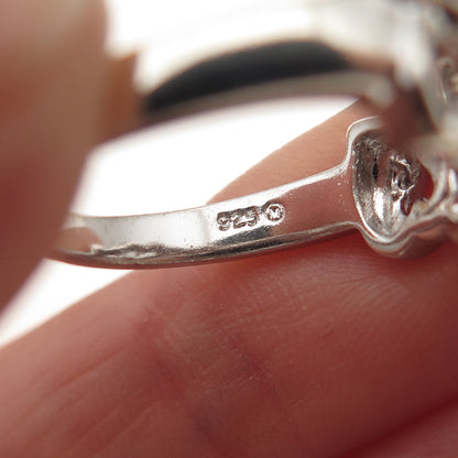 925 Sterling Silver Real Round-Cut Diamond Open Heart Ring Size 7