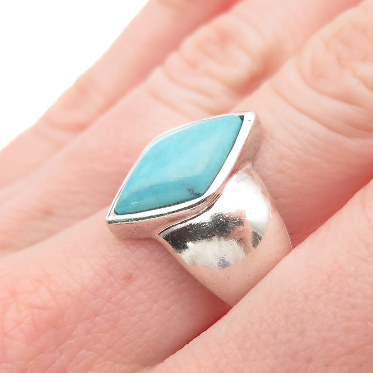 Shube 925 Sterling Silver Vintage Real Turquoise Modernist Ring Size 9