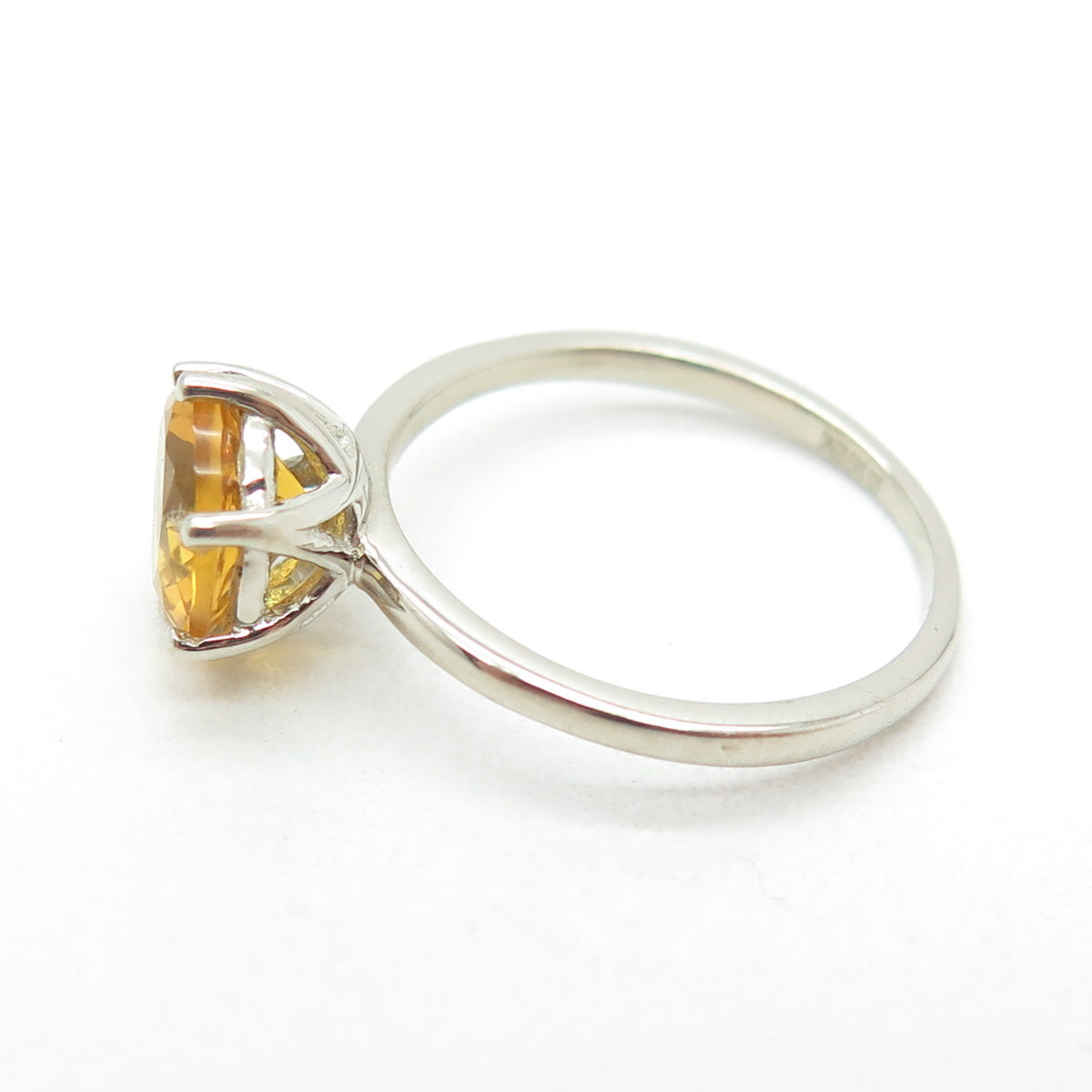 DAZZLERS 925 Sterling Silver Real Round-Cut Citrine Ring Size 6